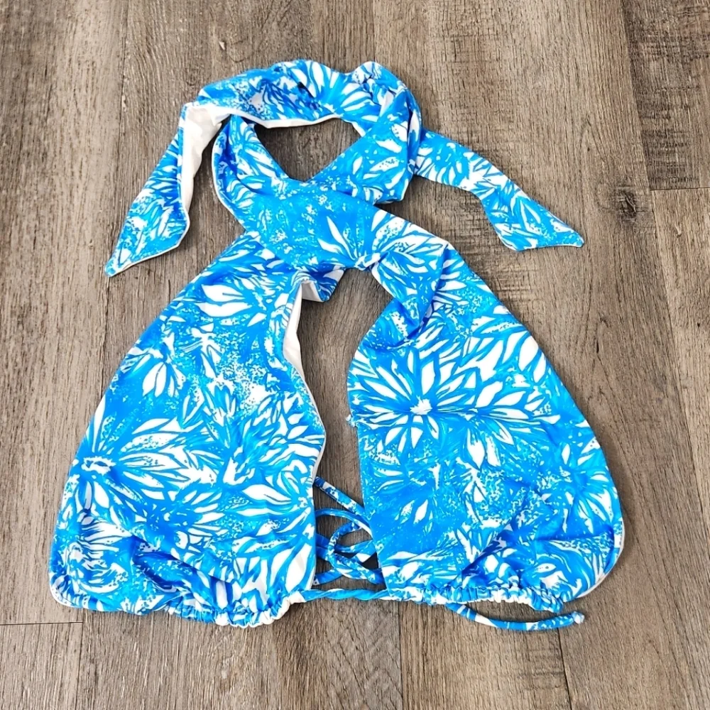 New!Frankie's‎ Bikinis Bash Wrap Halter Bikini Top-Iris
